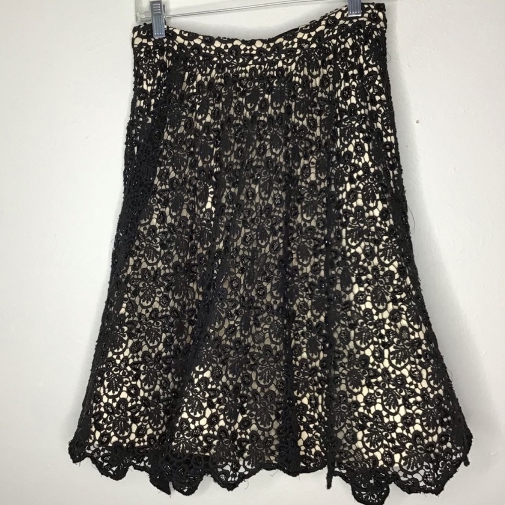 Alice + Olivia Black Beaded Lace Full A Line Skirt